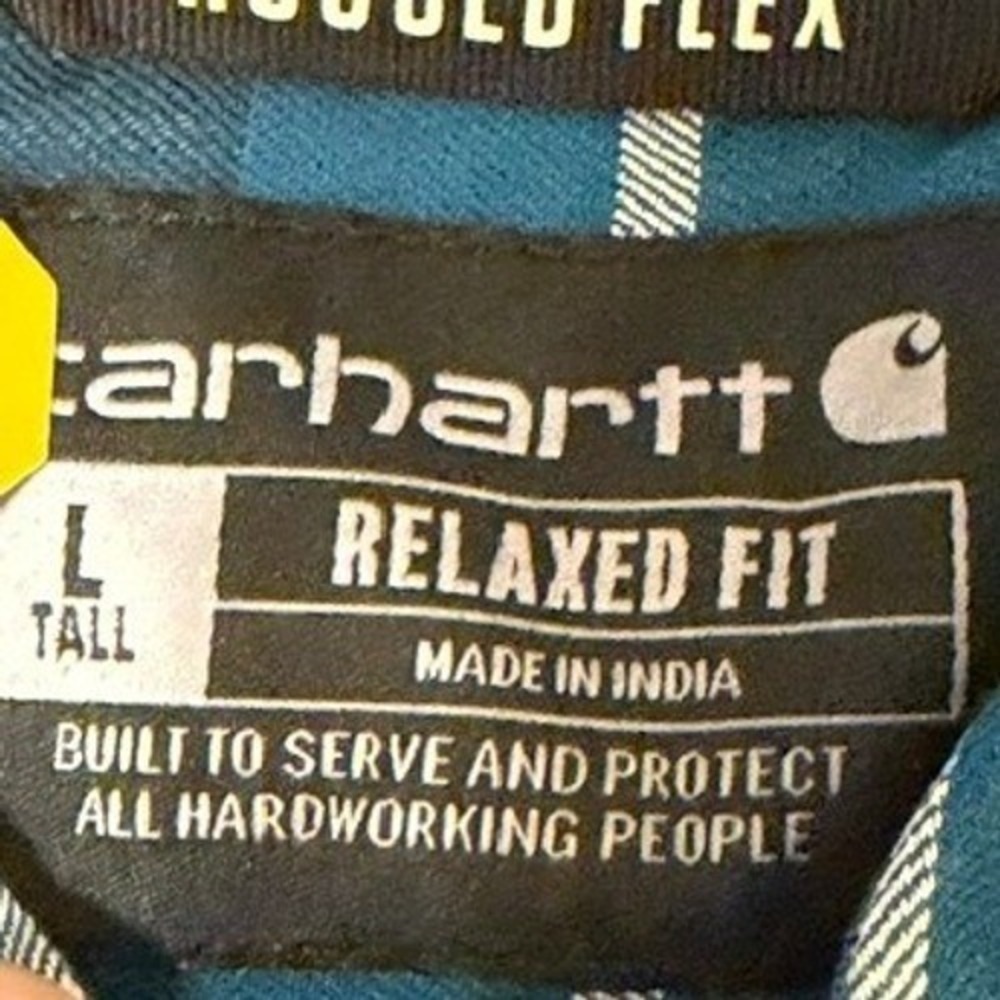 Carhartt Mens Rugged Flex Relaxed Fit Plaid Short Sleeve Shirt Blue L Tall NEW - Picture 3 of 9